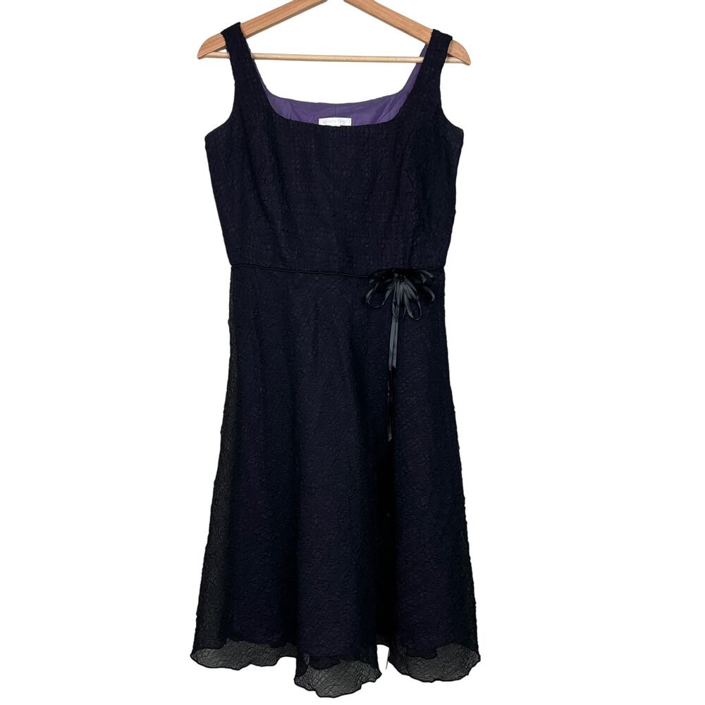 London Times Size 8 Black Sleeveless Square Neck‎ Tea Length Dress Fairy Goth